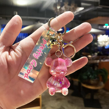 精致可爱钥匙链生公仔亚克力情侣挂件卡通书包挂饰 炫彩暴力小熊粉色