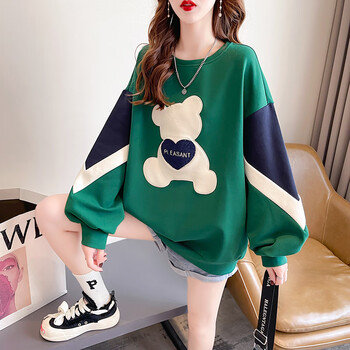 枫顾蓝卫衣女加绒加厚大学生小个子潮小熊设计感秋冬季宽松mm显瘦上衣