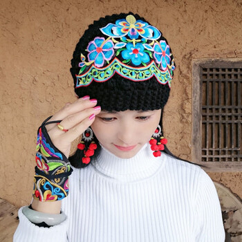 蜜丝刘新品民族风文艺范帽子原创设计手工帽文艺复古民族风包头帽子
