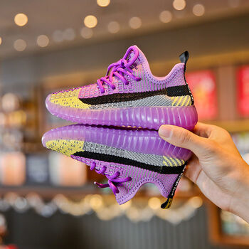 儿童夜光椰子鞋2021春秋新款女童运动鞋夏季透气网面学生男童网鞋紫色