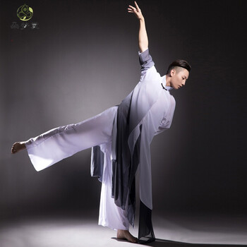 朵梦裳舞蹈服男新款古典舞演出服飘逸男子舞蹈服装再别康桥书生水墨色