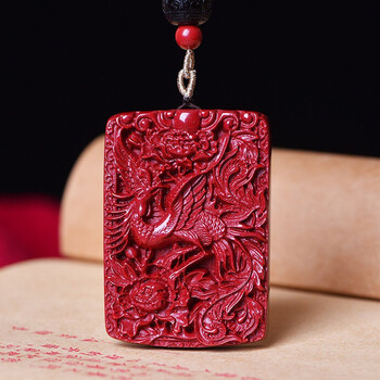 青鹊凰原矿朱砂龙凤呈祥吊坠丹砂龙凤牌一对纪念挂件送男女生的定情