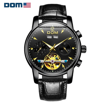 多姆(dom)机械手表男士手表全自动镂空陀飞轮防水国表瑞士风格夜光大