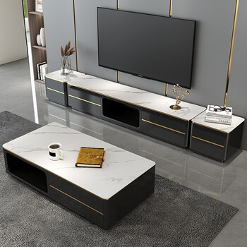 欧束家具新款岩板茶几电视柜组合套装现代简约钢化玻璃客厅地柜家具