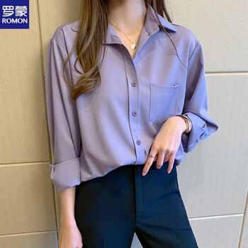 雾霾蓝色衬衫女春秋设计感小众时尚洋气雪纺打底衬衣内搭长袖上衣旗舰