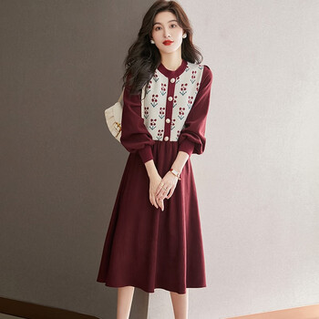 梵侈赫尔轻奢品牌大码女装秋冬季新款长袖宽松羊毛连衣裙假两件针织羊