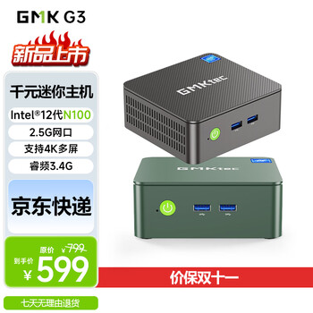（GMK）极摩客 G3 英特尔12代新 N100  25W 轻办公影音桌搭迷你电脑主机 雅丹黑 准系统（无内存/硬盘）