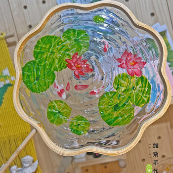 绿野客手工diy水扇材料包自制创意滴胶扇子uv胶国潮锦鲤鱼 荷花流水2