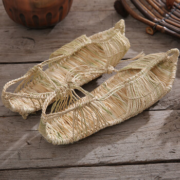 手工编织草鞋潮男女夏季系带个性复古凉鞋竹麻红军民族表演麻鞋竹麻