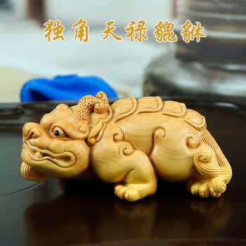 时乾黄杨木雕刻独角天禄貔貅手把玩件工艺品实木中式文玩男招财饰品