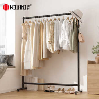 川井挂衣架落地晾衣架卧室衣服收纳架简易单杠阳台晾晒架120cm长黑色