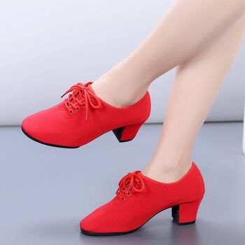 牛津布舞蹈鞋广场舞鞋拉丁舞鞋女牛津布网眼男软底水兵舞红色牛津布