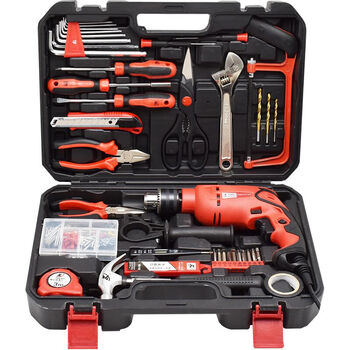 卡夫威尔 500W13mm工业电钻工具箱套装 冲击电钻 电钻套装 维修工具 108件套 P2796A