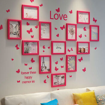 创意照片墙相框组合相片墙客厅挂墙网红房间墙上背景装饰品免打孔玫红