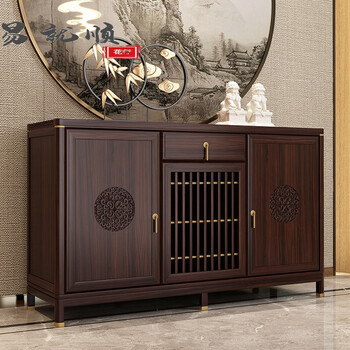 乌金木餐边柜实木新中式多用柜新中式乌金木实木餐边柜鞋柜艺术装饰