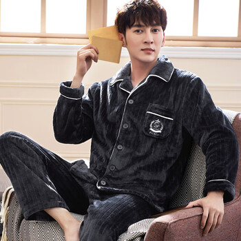 【京东好货】 ㊣a2018睡衣男冬季天珊瑚绒法兰绒男士长袖秋冬款保暖