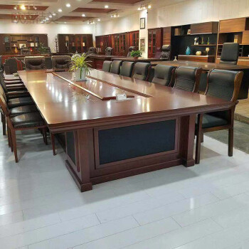 高档会议桌办公油漆长桌实木会议室哈堡开会桌大型商务多人桌椅组合直角实木 4.0*1.8