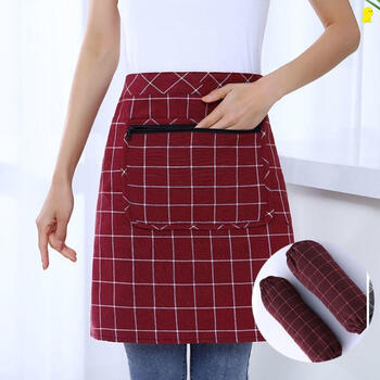 围裙家用厨房女夏季2021年新款薄款拉链口袋时尚洋气大格枣红色围腰