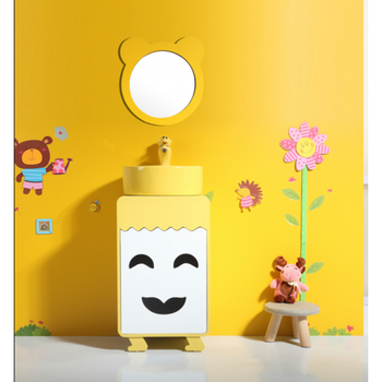 恒茂源 幼儿园儿童浴室柜洗手台盆柜组合陶瓷双盆彩色卡通浴室子高低