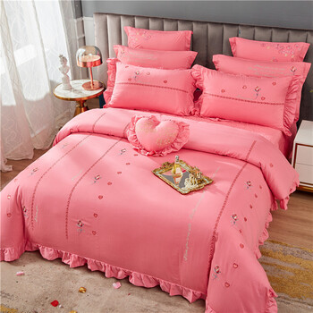 绣花床品喜被床上用品hft最美新娘粉纯棉四件套15米床宽度被套200230