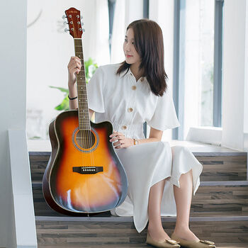 41寸-单板-炫彩黄 单一把吉他【送视频教程】