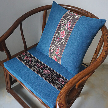 秋冬新中式椰棕榈圈椅垫靠垫刺绣坐垫海绵沙发垫防滑飘窗垫定制藏蓝配