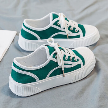 奢曼莲帆布鞋新款女饼干鞋休闲百搭休闲厚底松糕板鞋圆头低帮防水绿色