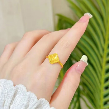 老凤凰黄金四叶草戒指女999足金5g镭射金戒指时尚开口款首饰生日礼物