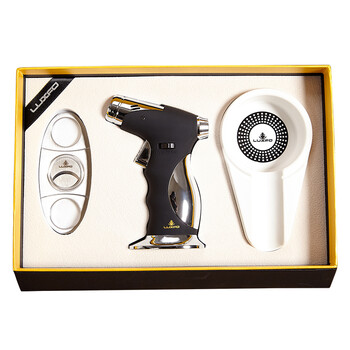 LUXFO朗佑雪茄剪打火机不锈钢锋利便携雪茄刀充气火机烟灰缸雪茄烟具三件套装男士生日礼物 三件套白色8003PW