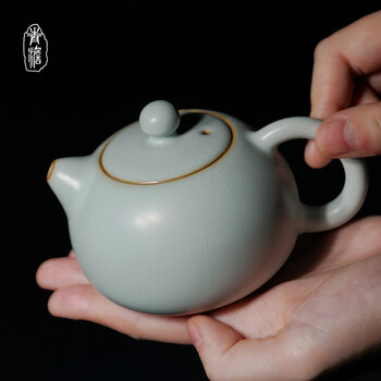 青澹汝窑茶壶可开片大号泡茶碗茶具天青色景德镇陶瓷家用手工西施壶 西施壶 开片可养 天青色