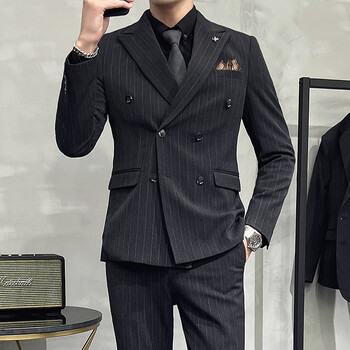 利郎(lilanz)双排扣西服套装男士韩版轻奢痞帅条纹西装商务休闲正装