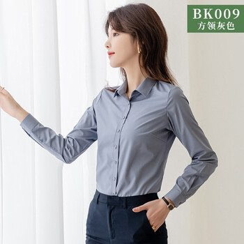 伯曼（Boman） 衬衫女长袖 春秋季纯色竹纤维弹力面料女士职业装工作通勤女装不透防走光衬衣ol 灰色bk009 36/M
