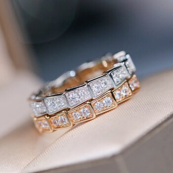 漫畔石宝家满钻蛇骨戒指925银bv蛇形镶钻男女情侣对戒红色5号