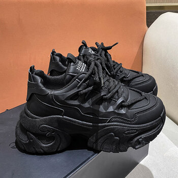 老爹鞋女2023年新款秋款炸街女鞋网红厚底鞋子超火休闲运动鞋黑色35