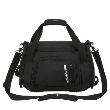 瑞世（SUISSEWIN）旅行袋 轻便大容量短途行李包休闲时尚男女健身包手提包 SN5015 黑灰色