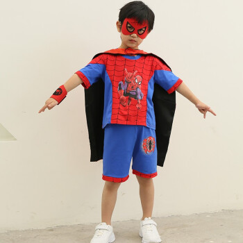 宇龙童话六一儿童演出服装男童蜘蛛侠套装幼儿园cosplay化妆舞会角色扮演 套装+披风眼罩 140码建议身高1.3米左右
