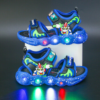 儿童凉鞋男2024夏季新款男童凉鞋中小童轻便宝宝卡通沙滩鞋子 蓝色 22