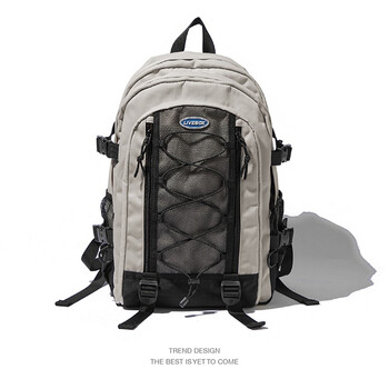 LIVEBOX EN DIRECT原创书包女大容量小众背包 电脑大学生上课高中初中双肩包 浅灰色