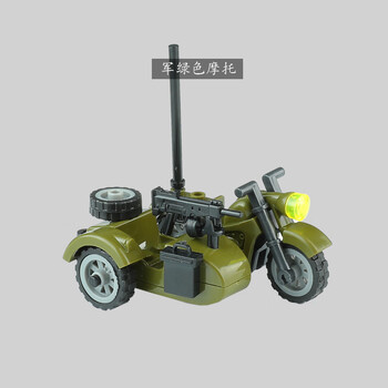 andralyn兼容乐高小颗粒人仔积木拼装军事模型三轮摩托车载具diy玩具