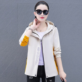希音官方旗舰店春秋时尚连帽风衣外套2023休闲外套显瘦百搭女装 杏色