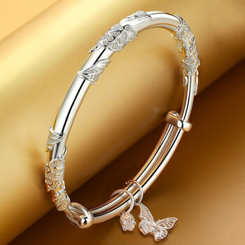 薇卡瑞繁花似锦银手镯女足银花丝999足银手环足银手镯银镯子送女友