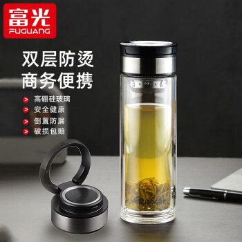 富光双层玻璃杯男士带盖泡茶杯过滤水杯多功能便携杯大受欢迎