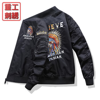 匡都飞行员夹克男秋季冬季重工刺绣棒球服男装加绒加厚大码外套工装 黑色(常规款) XL