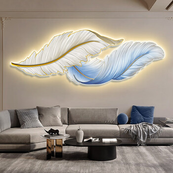 凯蒂奥羽毛卧室装饰画床头感led灯壁画轻奢客厅沙发背景墙挂画卧室