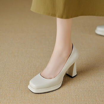 畏又轻奢粗跟浅口单鞋女春秋季新款时尚防水台高跟鞋女职业正装工作鞋