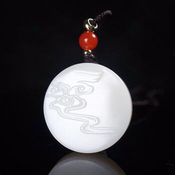 kk宝钰男女情侣玉石项链玉佩和田玉米达料祥云牌水牌云水牌子玉吊坠