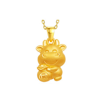 生肖牛吊坠999足金3d硬金福袋牛本命年牛挂坠项链 抱福牛吊坠重约1