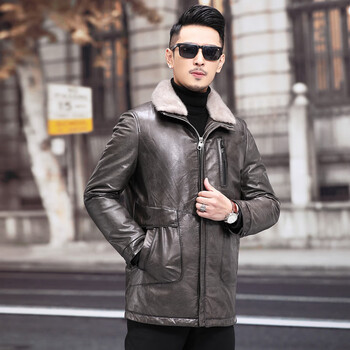 海宁真-皮皮衣男水貂内胆皮毛一体皮草 灰色 165/m【图片 价格 品牌