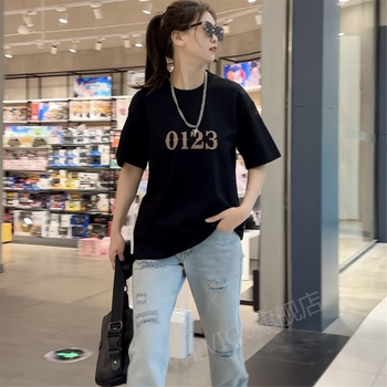 wpvigs亿万男服饰穿搭夏季男士t恤宽松休闲印花短袖时尚潮流百搭黑色