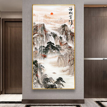 竹迪新中式玄关装饰画中国风山水抽象画走道过道壁画艺术画4海纳百川
